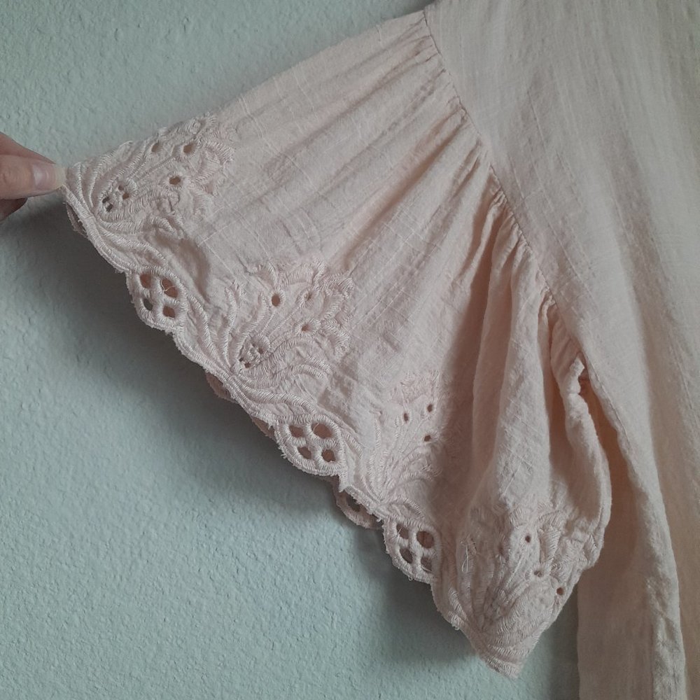 Max Studio Romantic Ethereal V-Neck Gauzy Tie Front Eyelet Top Blush Pink Size S - Picture 7 of 12